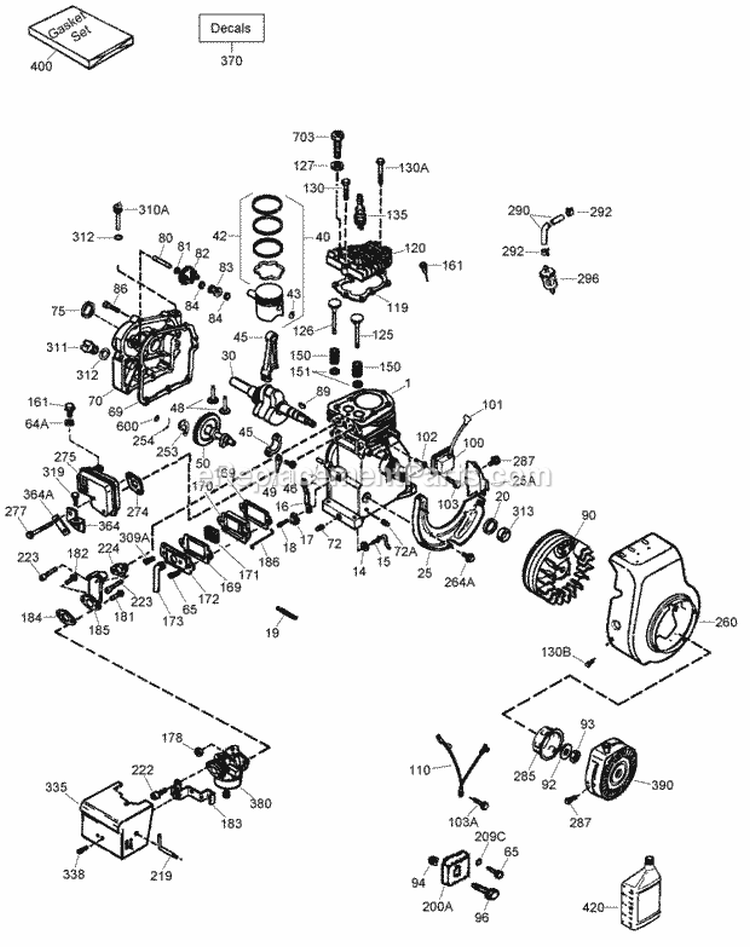 Engine Assembly Diagram and Parts List for 34001 280000001-280999999 - 2008 Lawn Boy Snow Blower